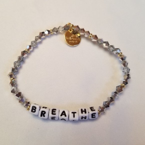 Little Words Project "BREATHE" Silver Beaded Bracelet with Pouch - Picture 2 of 6